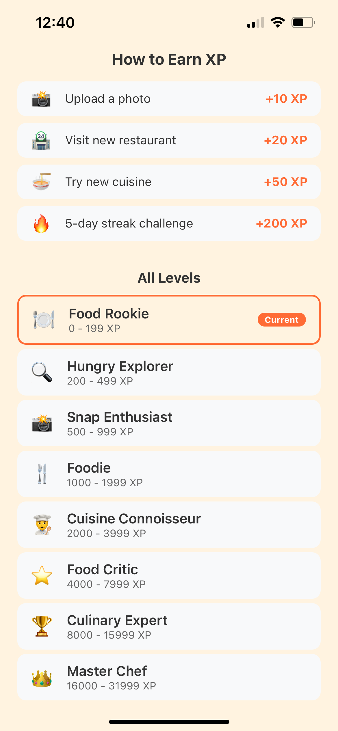 MenuSnap XP System - Gamification