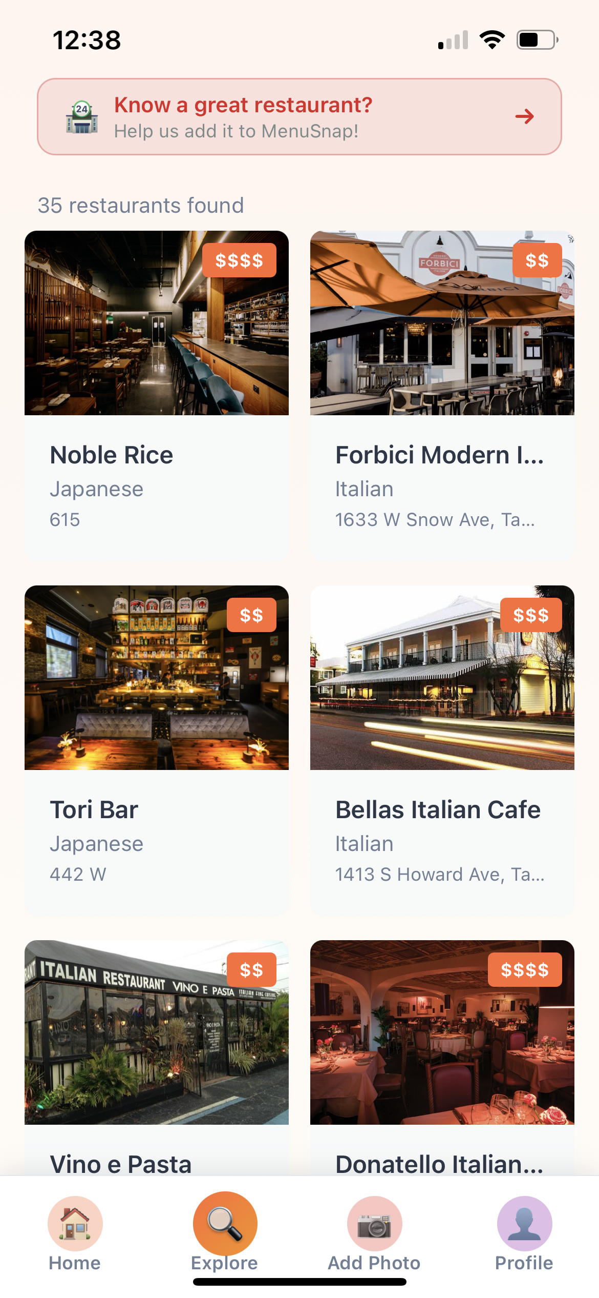 MenuSnap Restaurant Directory